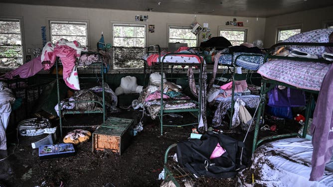 Flood damage at Camp Mystic in Hunt, Texas, where 17 campers have gone missing.