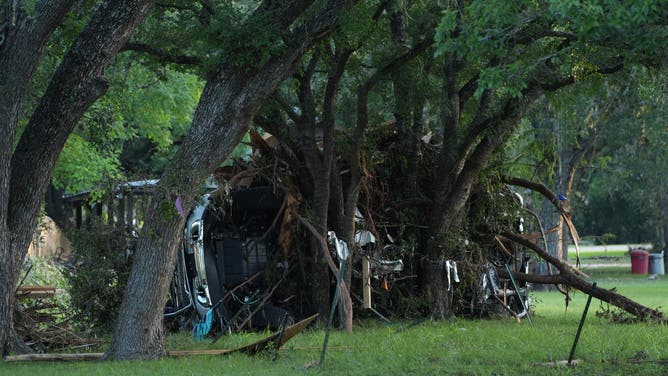 TEXAS, US - JULY 7: A view of damage following the devastating flash floods that hit Central Texas, United States, on Monday, July 7, 2025. The historic Christian girls' summer camp confirmed on Monday that 27 campers and counselors died after the Guadalupe River overflowed, inundating the camp and surrounding areas. "Camp Mystic is grieving the loss of 27 campers and counselors following the catastrophic flooding on the Guadalupe River," the camp said in a statement. (Photo by Lokman Vural Elibol/Anadolu via Getty Images)