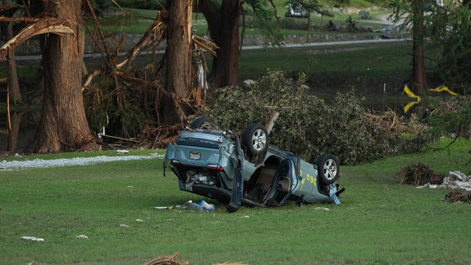 TEXAS, US - JULY 7: A view of damage following the devastating flash floods that hit Central Texas, United States, on Monday, July 7, 2025. The historic Christian girls' summer camp confirmed on Monday that 27 campers and counselors died after the Guadalupe River overflowed, inundating the camp and surrounding areas. "Camp Mystic is grieving the loss of 27 campers and counselors following the catastrophic flooding on the Guadalupe River," the camp said in a statement. (Photo by Lokman Vural Elibol/Anadolu via Getty Images)