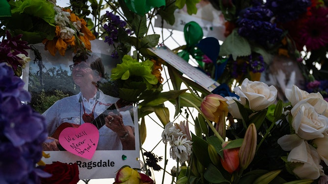 A memorial for victims of the Kerr County flood in Kerrville, Texas, on Thursday, July 10, 2025.