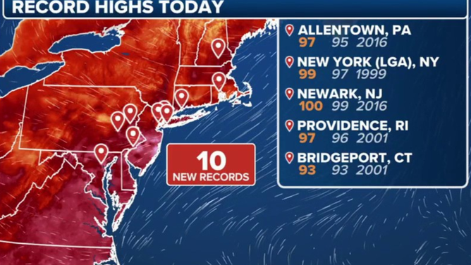High temperatures on 7/25/2025