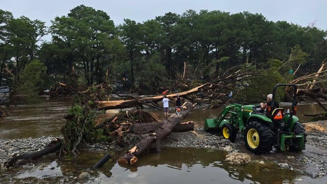 Flood damage along the Guadalupe River in Ingram, Texas, on July 4, 2025.