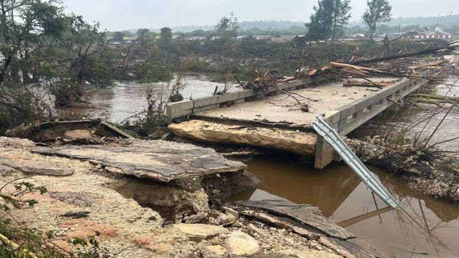 Flood damage along the Guadalupe River in Ingram, Texas, on July 4, 2025.