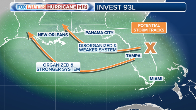 Future potential paths for Invest 93L.
