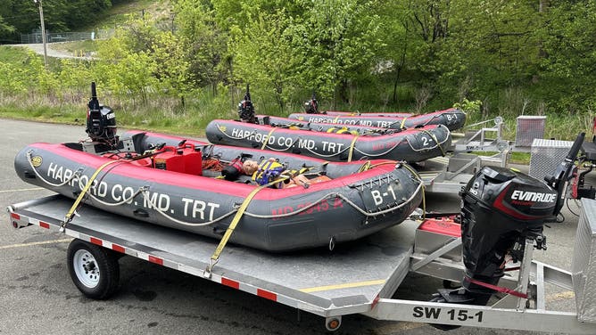Harford County Fire and EMS boats responding to flooding on July 31, 2025.