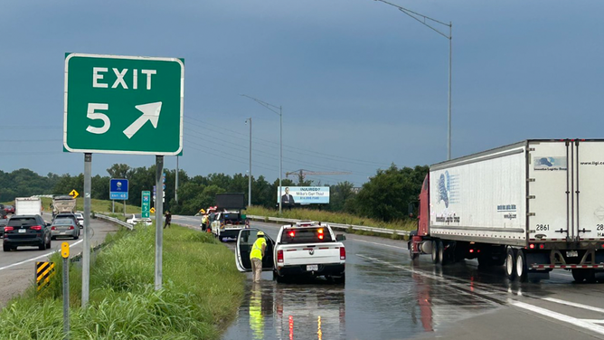 A photo of flooding on I-35 at Levee Road taken Thursday, July 17 in Missouri by Missouri State Trooper Stark of Clay County.