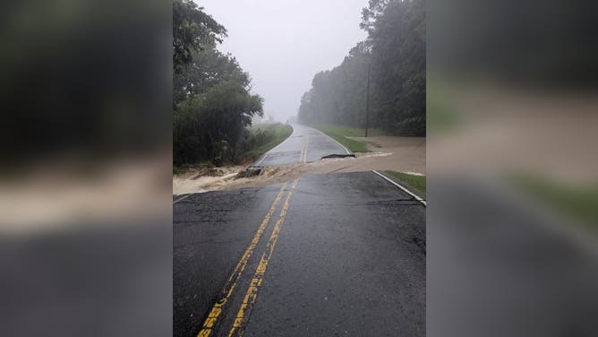 North Carolina Highway 902 collapsed near Chatham Central Road on July 6, 2025.