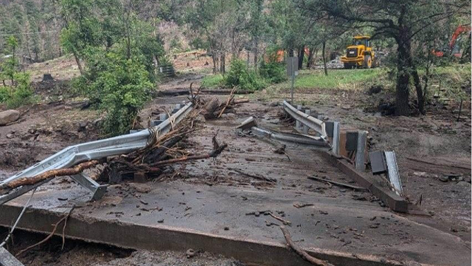 This image shows damage left behind after catastrophic flooding in Ruidoso, New Mexico, on Tuesday, July 8, 2025.