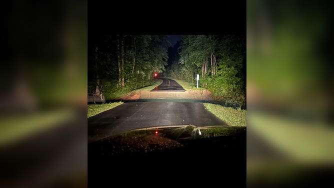 Nicks Road washed out by heavy rain from remnants of Tropical Depression Chantal Monday, July 7, 2025.