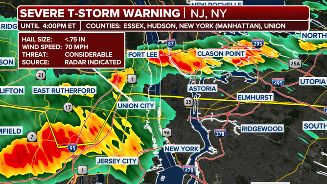 Severe Thunderstorm Warning issued for New York City.