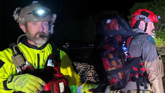 The Texas Game Wardens shared this photo of first responders during flash flooding on July 13, 2025.