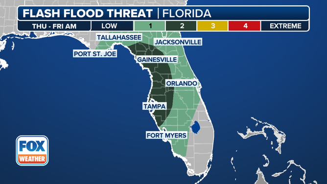 This graphic shows the flood chance in Florida on Thursday, July 3, 2025.