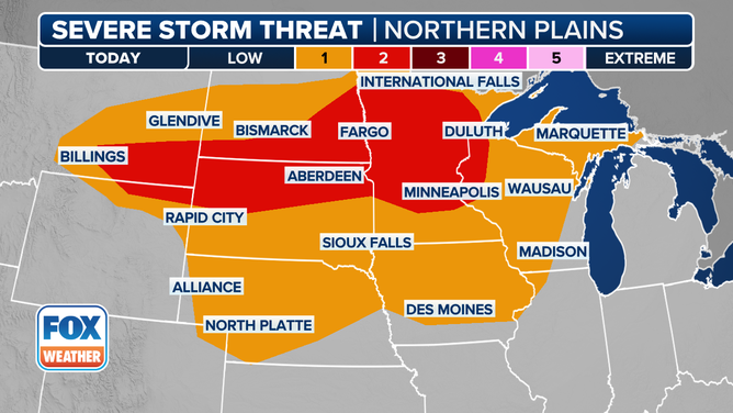 This graphic shows the severe weather threat for Tuesday, July 22, 2025.
