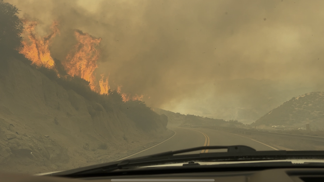 The Wolf Fire is burning successful  Riverside County, eastbound  of Los Angeles, California.