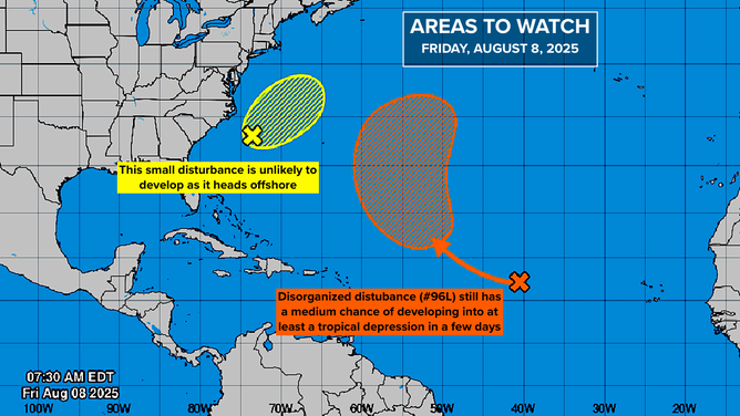 Graphic of state of the Atlantic on Friday, August 8, 2025.
