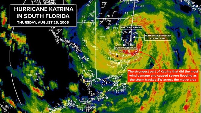 This radar image shows Hurricane Katrinia over South Florida on Aug. 25, 2005.