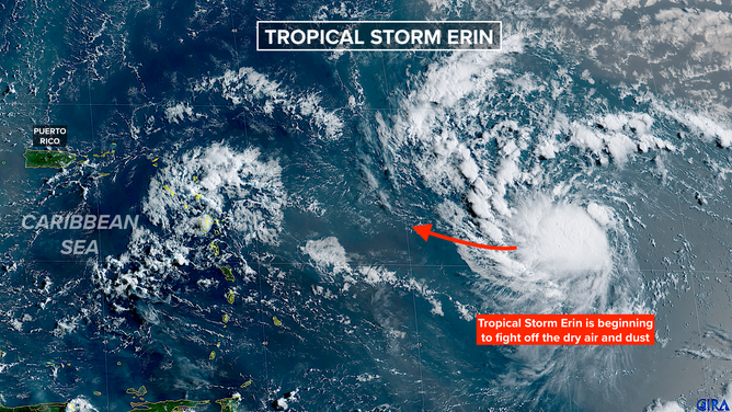This is satellite imagery of Tropical Storm Erin.