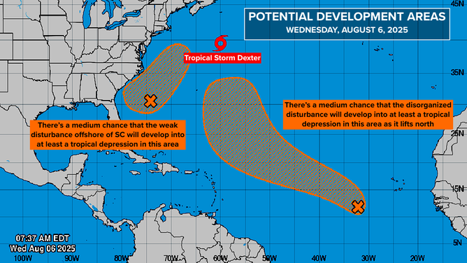 This graphic shows tropical activity in the Atlantic basin.