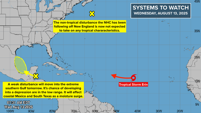 This graphic shows a tropical overview of the Atlantic Basin.