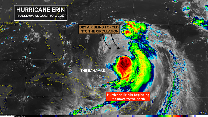 This image shows details on Hurricane Erin on Aug. 19, 2025.