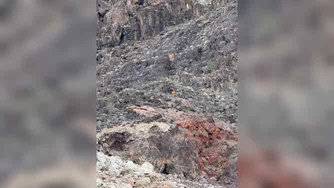 Steep terrain that first responders walked through to reach a stranded man at the Lake Mead Recreational Area in Arizona.