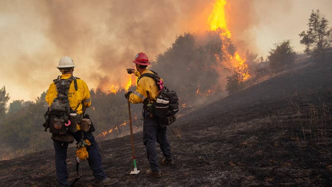 Firefighters battling the Canyon Fire in Southern California.