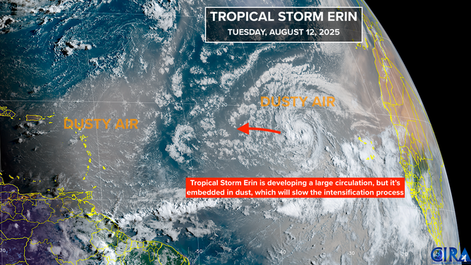 This is satellite imagery of Tropical Storm Erin in the Atlantic Basin.