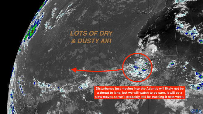 This is satellite imagery showing a tropical wave that will move off the coast of Africa Monday.