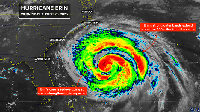This satellite image shows Hurricane Erin on Aug. 20, 2025.