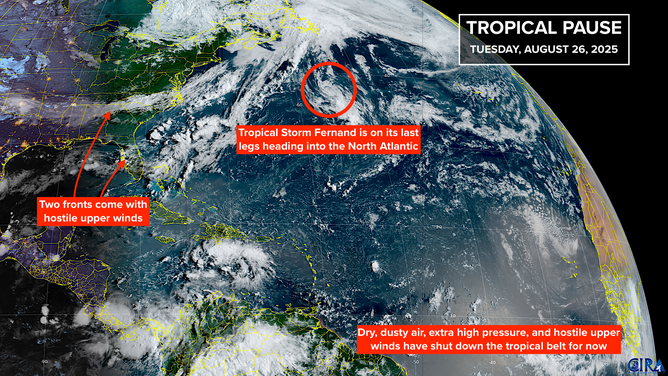 This image shows information on Tropical Storm Fernand and the rest of the tropical Atlantic basin.