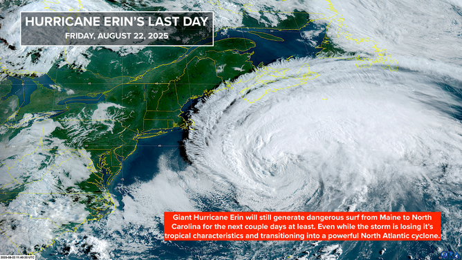 This graphic shows satellite imagery of Hurricane Erin.