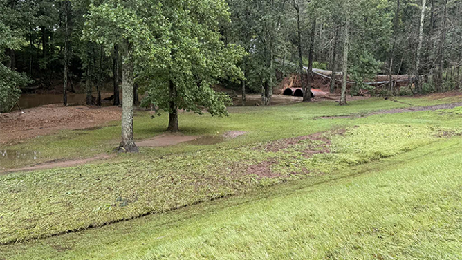 This image shared by the Turkey Heaven Volunteer Fire Department shows the aftermath of flooding that took place in Cleburne County on Sunday, Aug. 4, 2025.