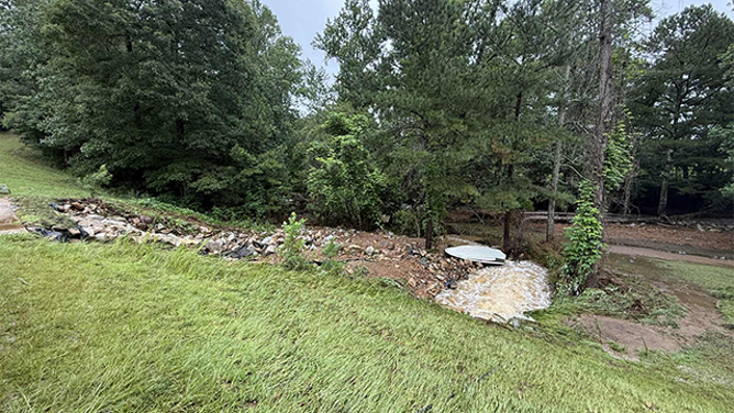 This image shared by the Turkey Heaven Volunteer Fire Department shows the aftermath of flooding that took place in Cleburne County on Sunday, Aug. 4, 2025.