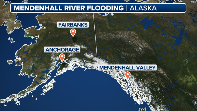 This graphic shows where the glacial lake outburst flooding is occurring in the Mendenhall Valley in Alaska.