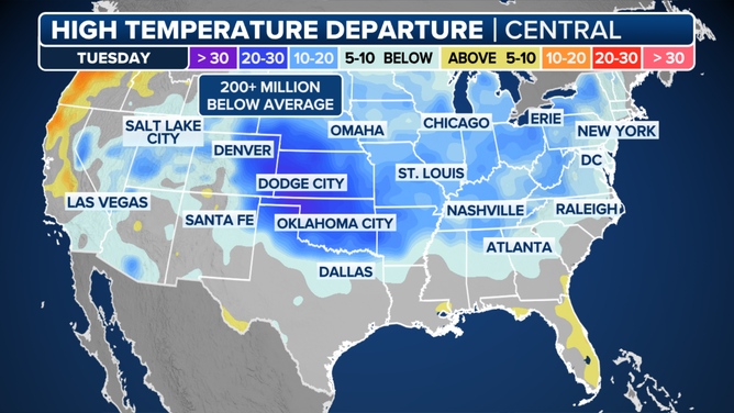 Forecast map on Tuesday