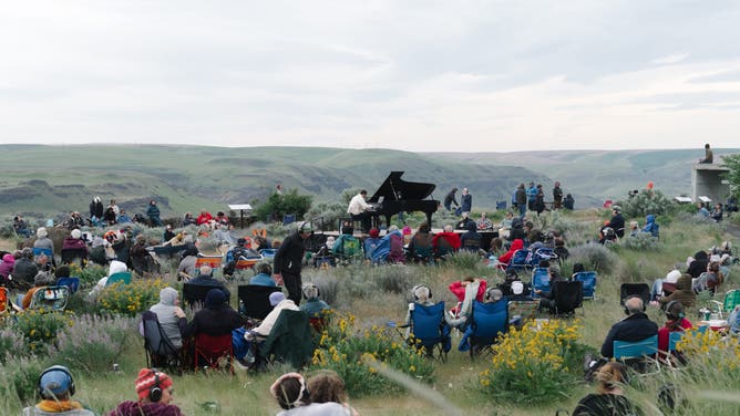Hunter Noack performs at the Maryhill Museum of Art in Washington.