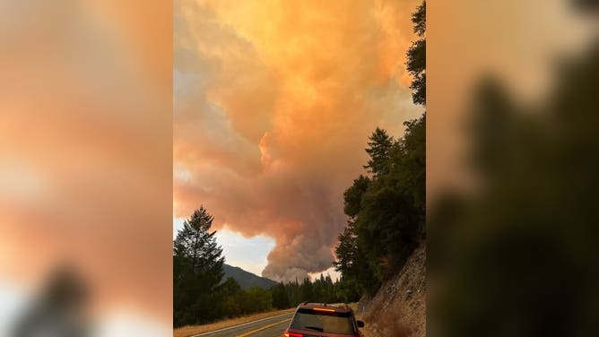 Dillon Fire burns in Six Rivers National Forest on August 26, 2025