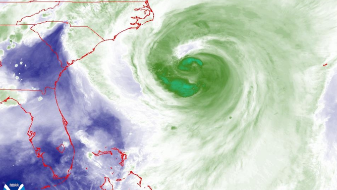 Dry air pictured in blue streaming into the Southeast.
