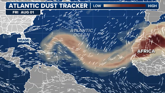 Atlantic basin dust tracker on 8/1/2025