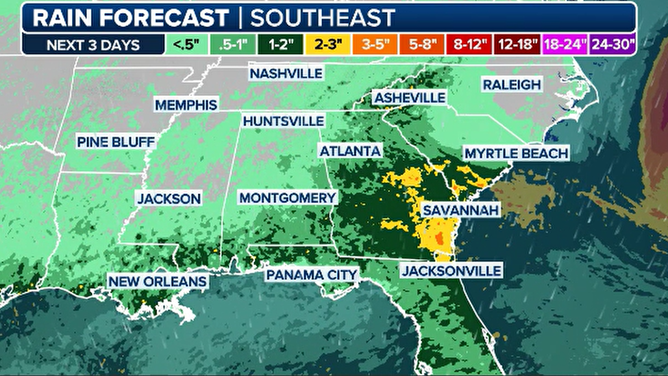 Southeast expected rainfall