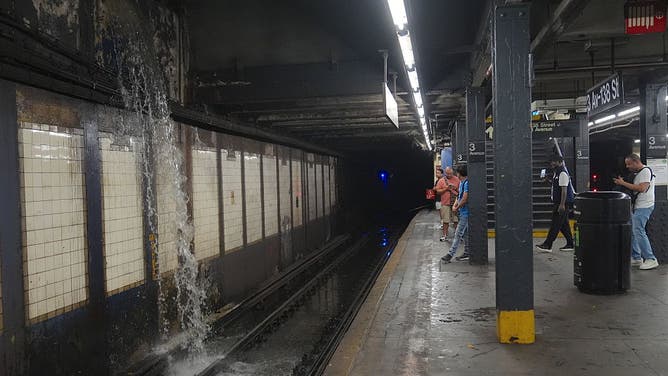 NEW YORK, UNITED STATES - JULY 31: Torrential rain caused flooding in several New York City subway stations, particularly affecting parts of the 6 line in New York City, United States, on July 31, 2025.