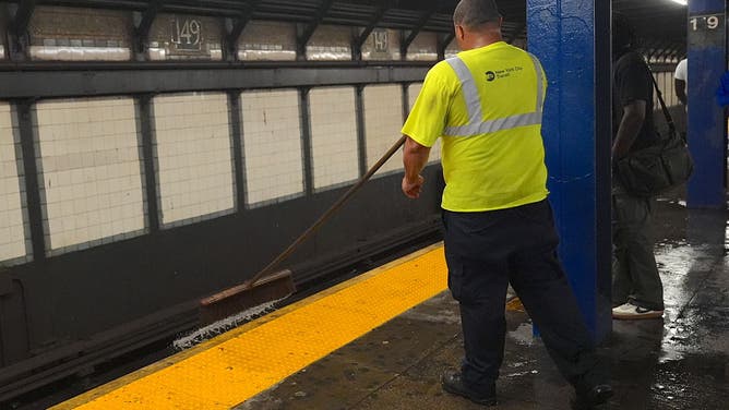 NEW YORK, UNITED STATES - JULY 31: Torrential rain caused flooding in several New York City subway stations, particularly affecting parts of the 6 line in New York City, United States, on July 31, 2025.
