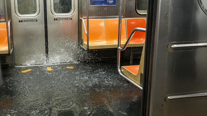 NEW YORK, UNITED STATES - JULY 31: Torrential rain caused flooding in several New York City subway stations, particularly affecting parts of the 6 line in New York City, United States, on July 31, 2025.