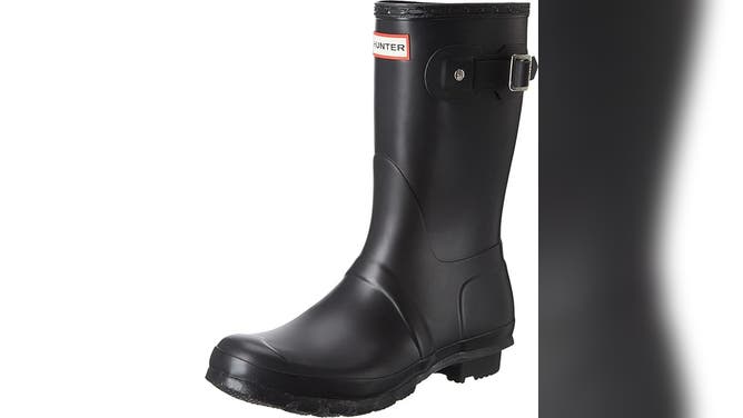 Hunter rain boots on white background