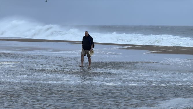 Rough surf in Ocean City, Maryland on Aug. 21, 2025 due to Hurricane Erin.