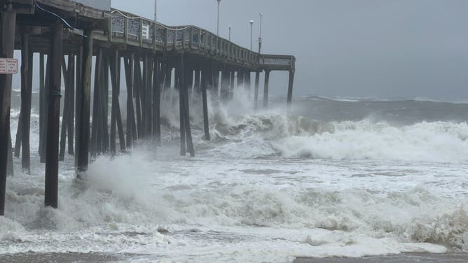 Rough surf in Ocean City, Maryland on Aug. 21, 2025 due to Hurricane Erin.