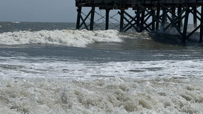 Surf along the beaches near Isle of Palms, South Carolina on Aug. 19, 2025 ahead of Hurricane Erin's major coastal impacts.