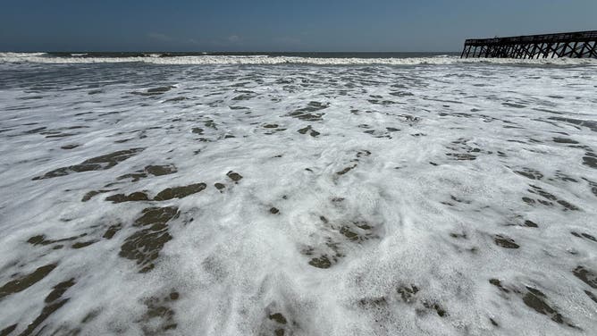 Surf along the beaches near Isle of Palms, South Carolina on Aug. 19, 2025 ahead of Hurricane Erin's major coastal impacts.