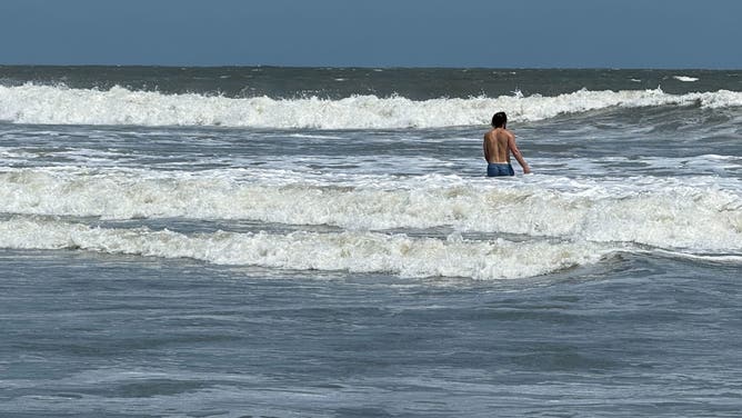 Surf along the beaches near Isle of Palms, South Carolina on Aug. 19, 2025 ahead of Hurricane Erin's major coastal impacts.