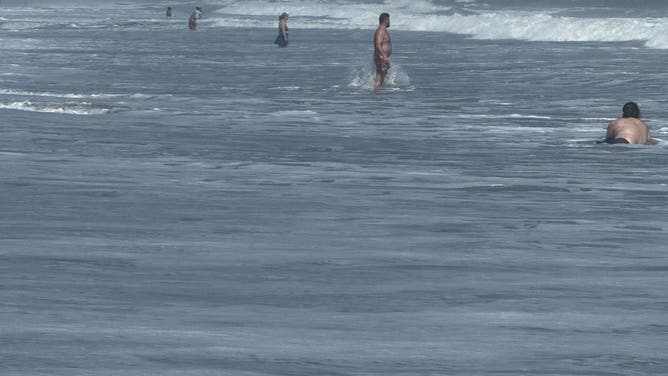 Surf along the beaches near Isle of Palms, South Carolina on Aug. 19, 2025 ahead of Hurricane Erin's major coastal impacts.